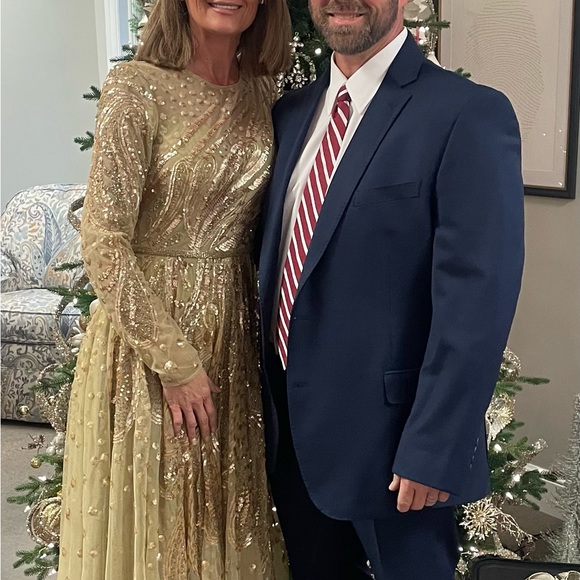 Stunning Dress Embellished Illusion High Neck Long Sleeve Dress
Latte / 2 - Picture 5 of 5